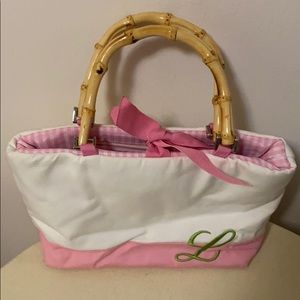 Monogram bag with bamboo handles